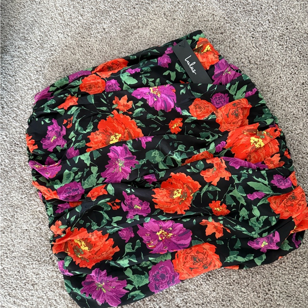 Lulu's Vibrant Floral Mini Skirt - Black, Red, and Purple